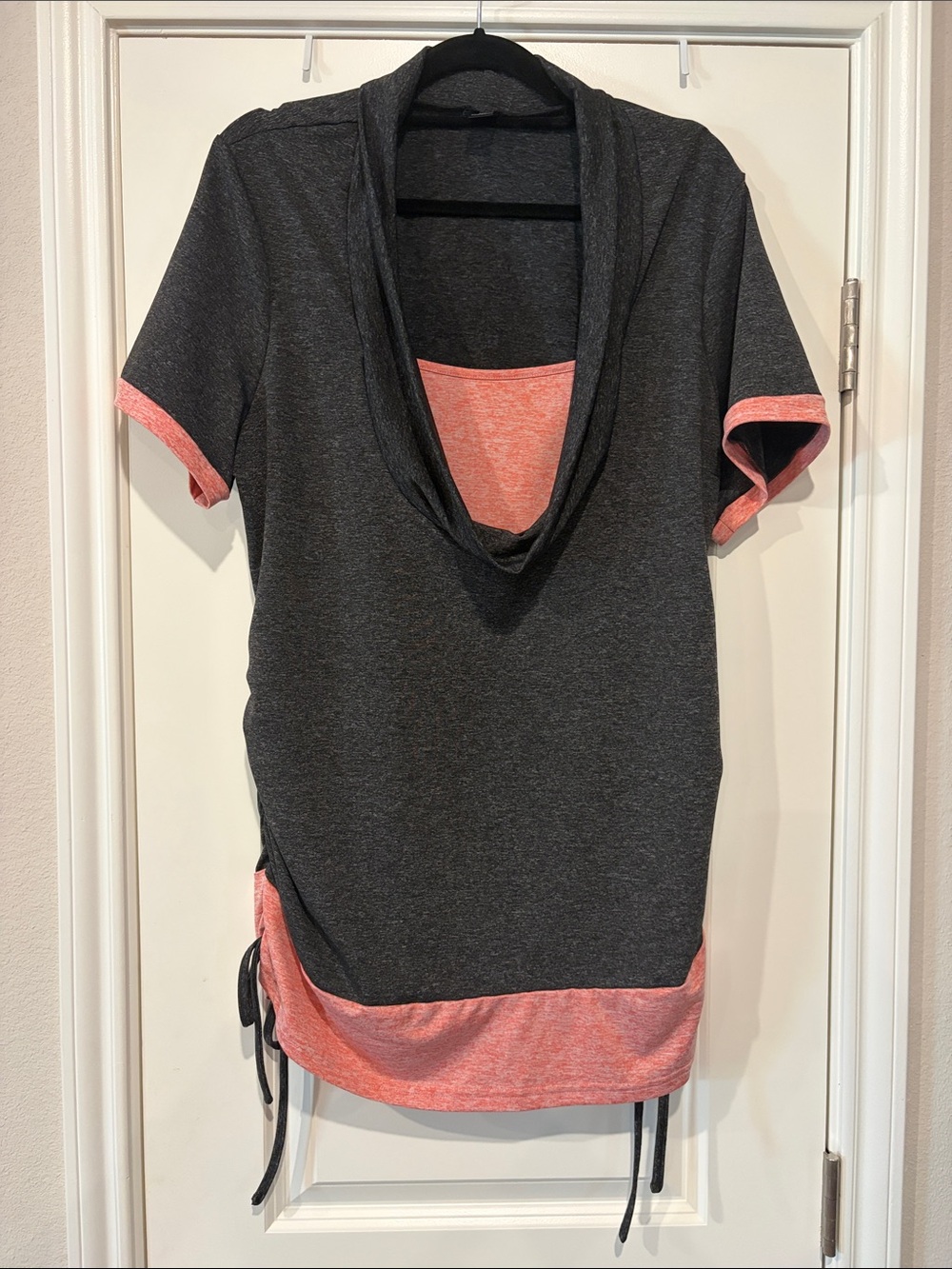 SHEIN Charcoal Gray with Coral Pink Trim Short Sleeve Tunic